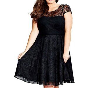 City Chic Black Fit and Flare lace overlay Dress